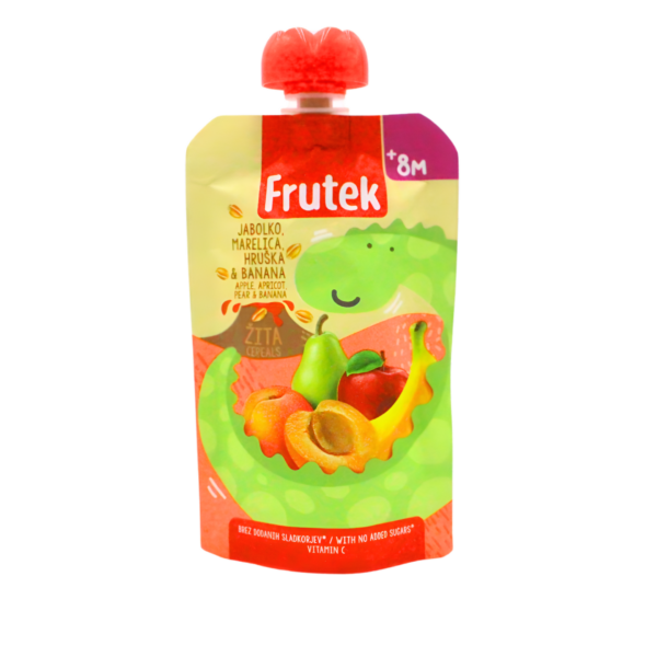 Frutek kašica u vrećici od jabuke, marelice, kruške i banane, 8+mj, 100g