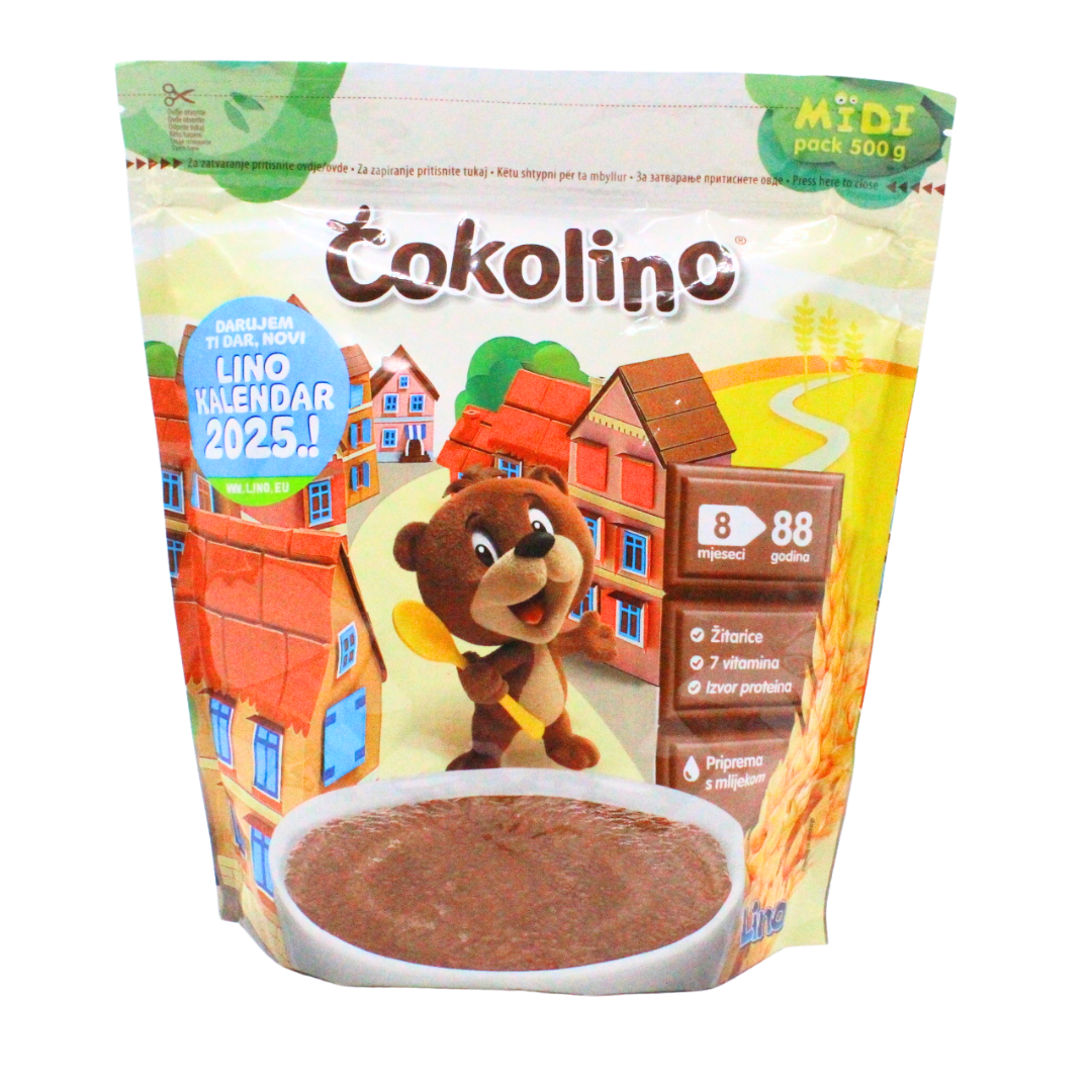44 (2) Čokolino Lino žitna kašica, 8+mj, 500g - Image 1